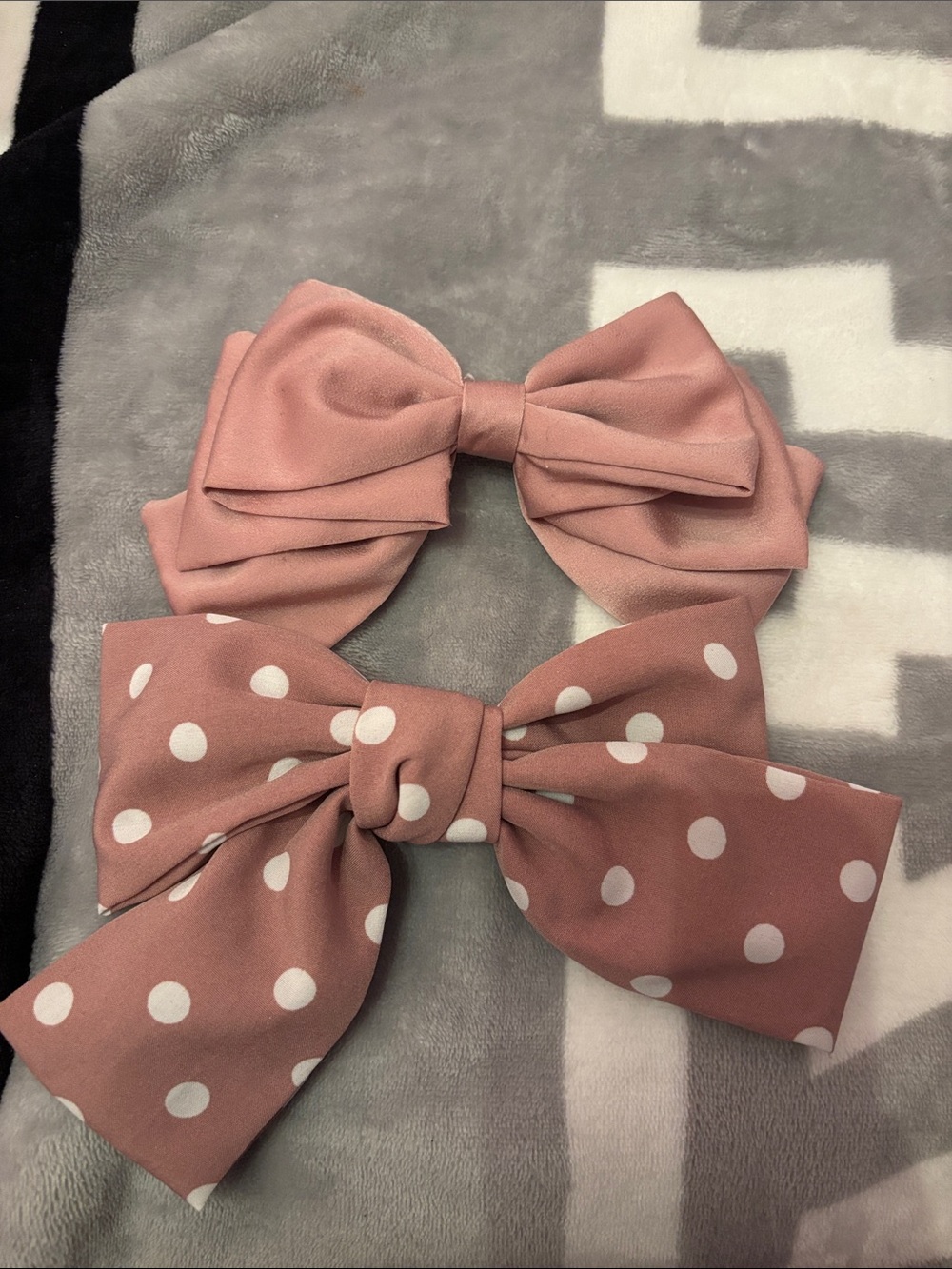 Polka Dot & Solid Pink Bow Hair Clips
